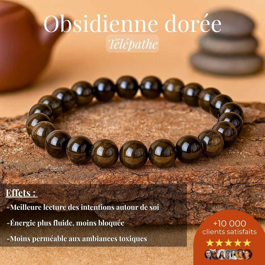 Bracelet “Télépathe” – Obsidienne dorée
