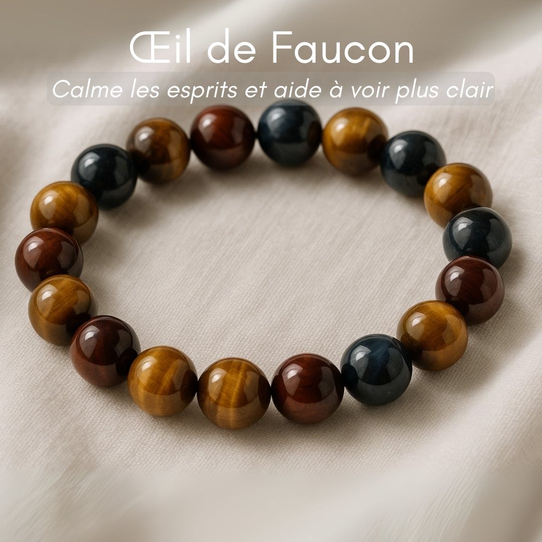Bracelet Triple Protection – Œil de Tigre, Faucon & Taureau