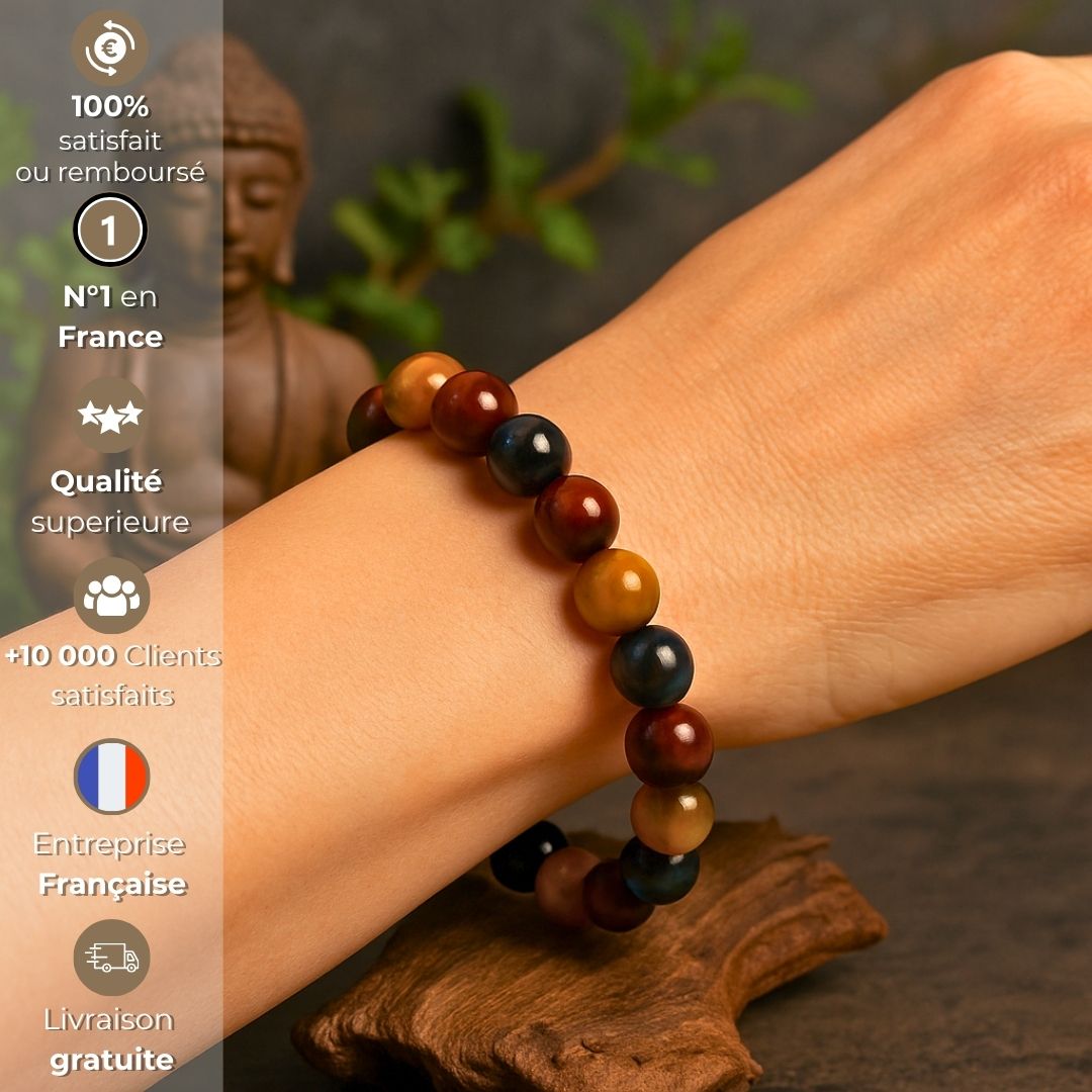 Bracelet Triple Protection – Œil de Tigre, Faucon & Taureau