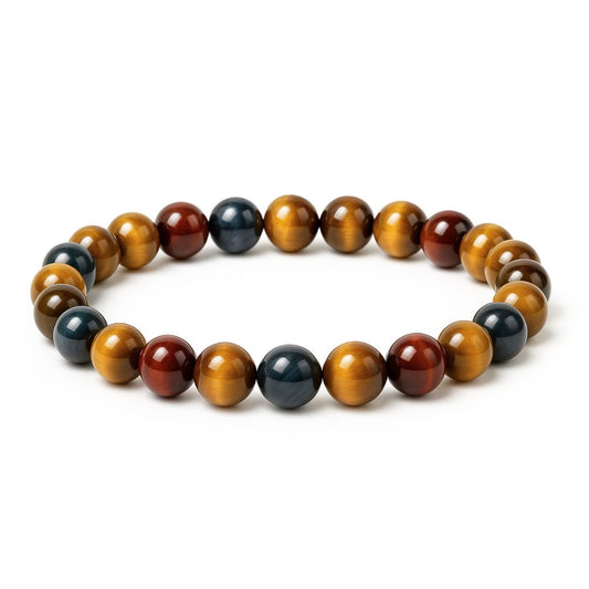 Bracelet Triple Protection – Œil de Tigre, Faucon & Taureau
