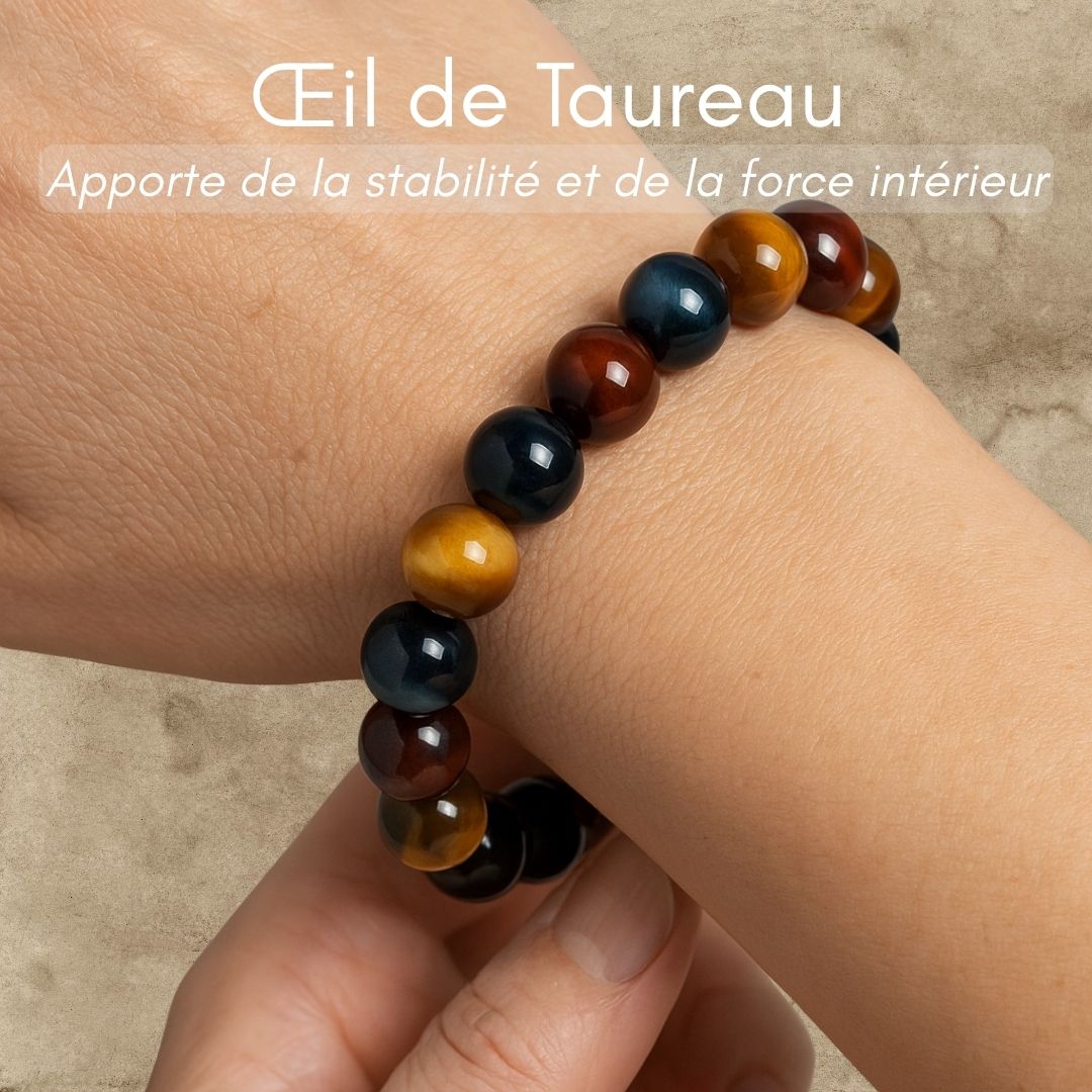 Bracelet Triple Protection – Œil de Tigre, Faucon & Taureau